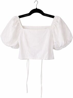 Skies Are Blue White Puff Sleeve Tie Back Crop Top | Size S | Cottagecore
